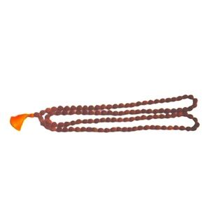 UNBRANDED Red Brown Handmade Knotted Seed NECKLACE With Orange Tassel PENDANT